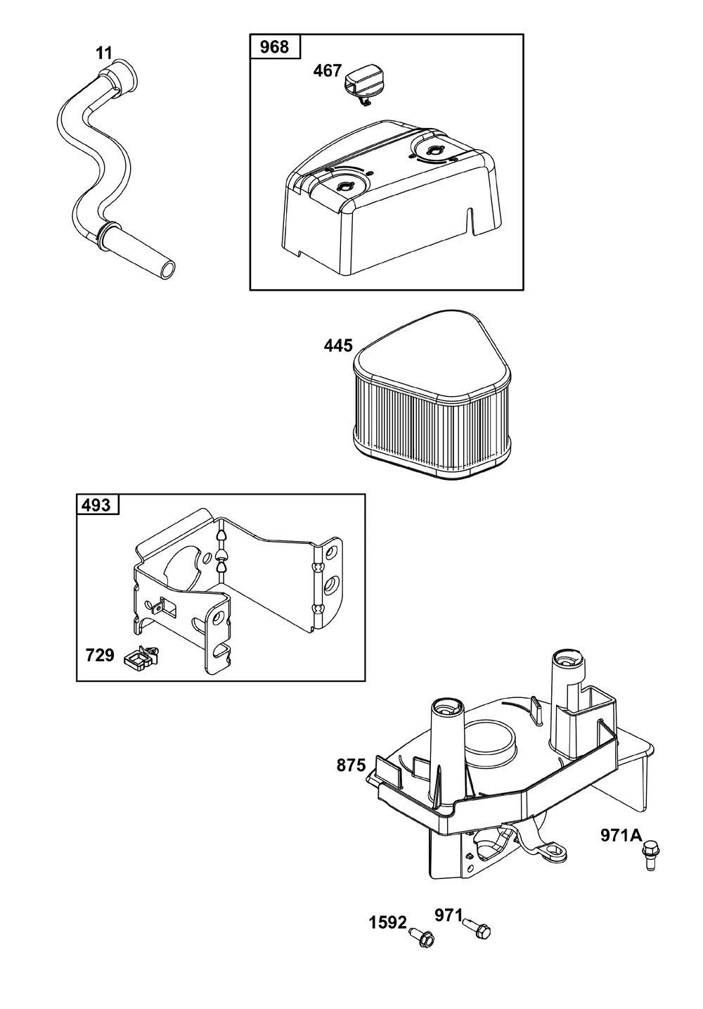Air Cleaner Group Diagram and Parts List for 125P07-0007-H5 100000 - 19Z999 Briggs and Stratton Engine
